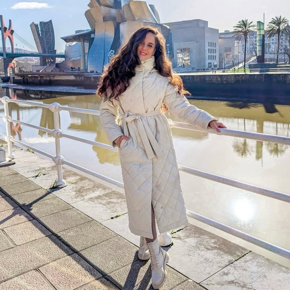 Zara quilted jacket belted puffer coat cream white